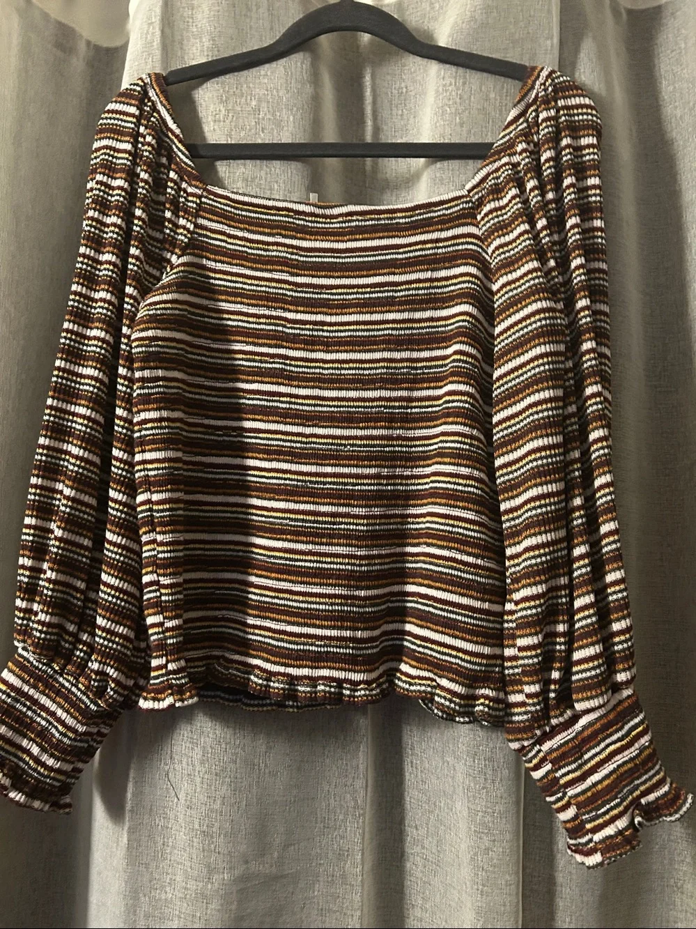 Anthropologie Smocked-Sleeved Top Square Neck szXL Cottagecore Fall Ready